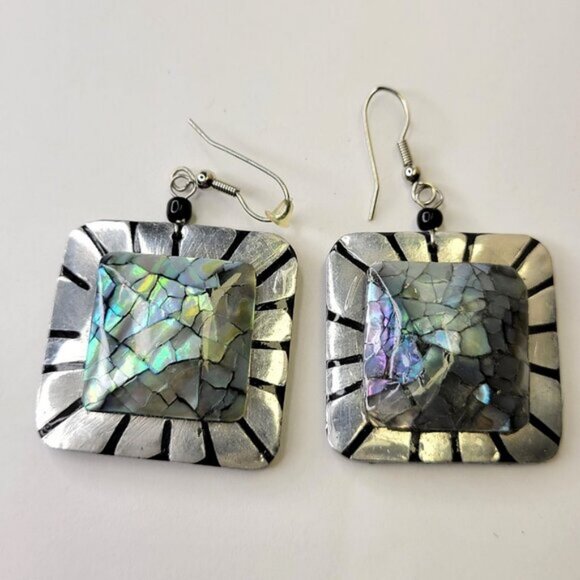Abalone Style Square Earrings - Picture 5 of 10
